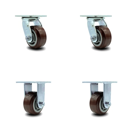 4 Inch Polyurethane Caster Set With Roller Bearings 2 Swivel Lock 2 Rigid SCC